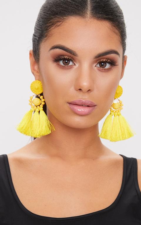 Yellow Acrylic Bead Tassel Earring, Yellow