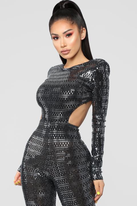 fashion nova silver jumpsuit