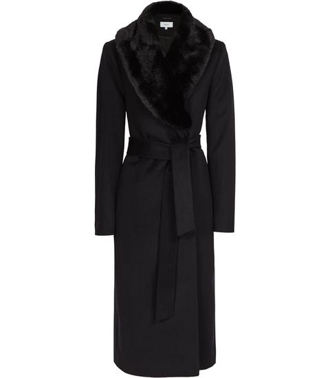 Reiss Orson - Detachable Faux-fur Collar Coat In Black