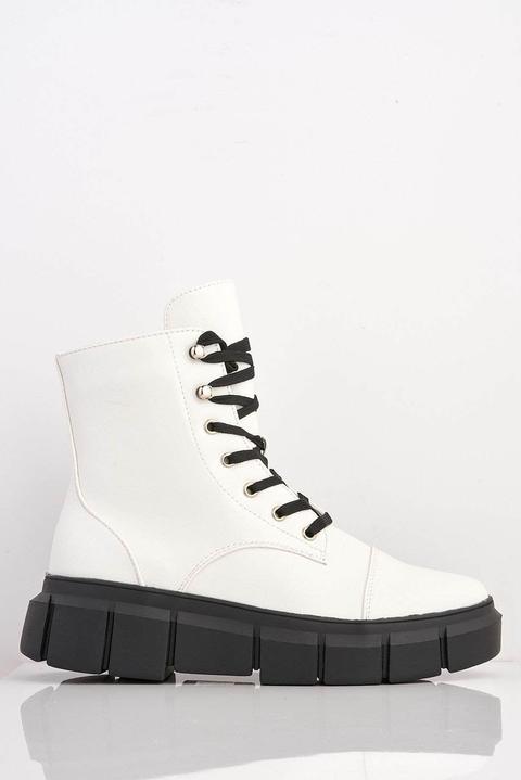 White Pu Chunky Contrast Hiking Boots