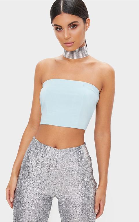 Helsa Pastel Blue Slinky Bandeau Crop Top