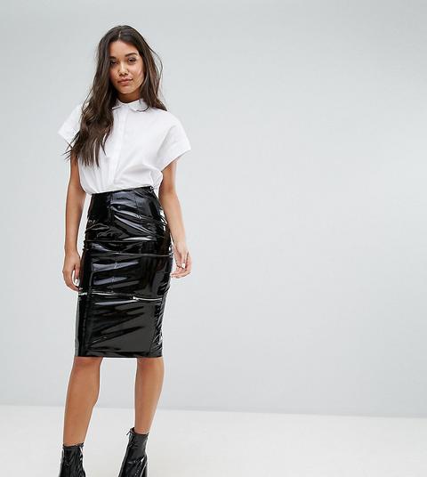 Missguided - Gonna Midi In Vinile Con Zip - Nero