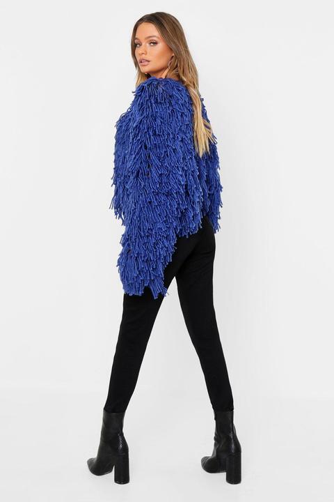 blue shaggy cardigan