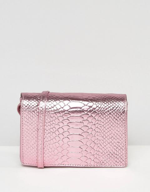 Asos - Borsa A Tracolla In Pelle Metallizzata Con Effetto Pelle Di Serpente In Rilievo - Rosa