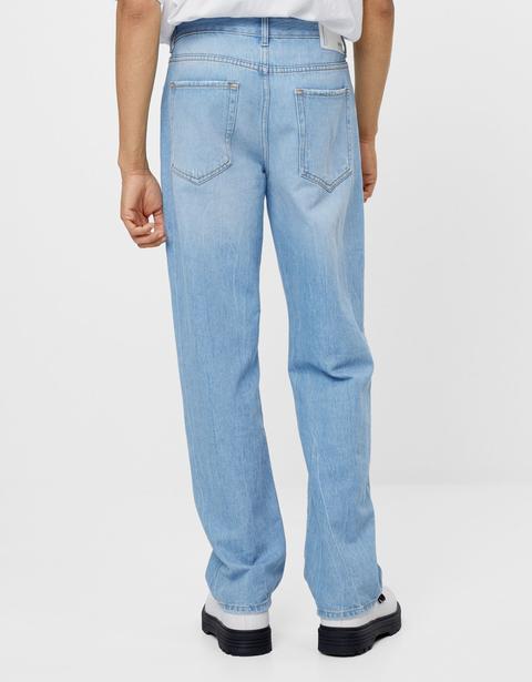 bershka 90's wide leg jean in medium blue