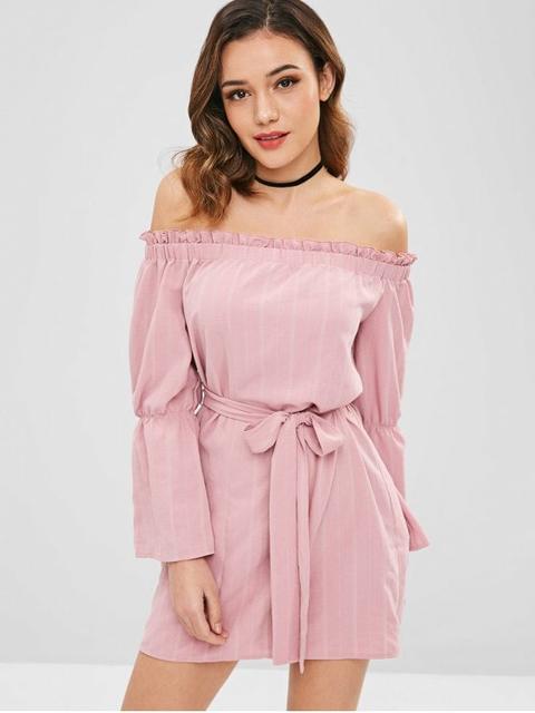 off the shoulder flare sleeve dress