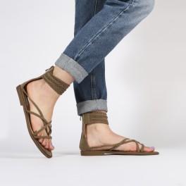 Marcela Braided Strap Sandal In Taupe Faux Suede