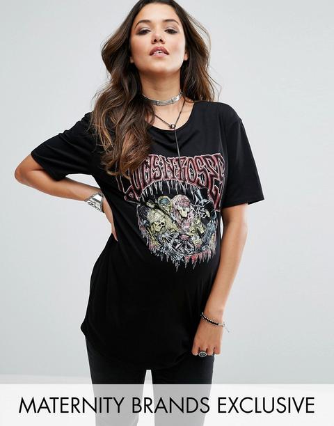 Missguided Maternity - T-shirt Con Stampa Di Rock Band - Nero