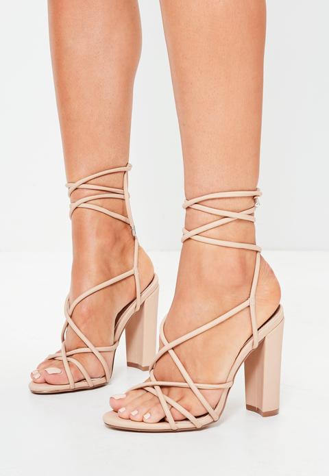 Nude Curved Block Heel Multi Strap Sandals