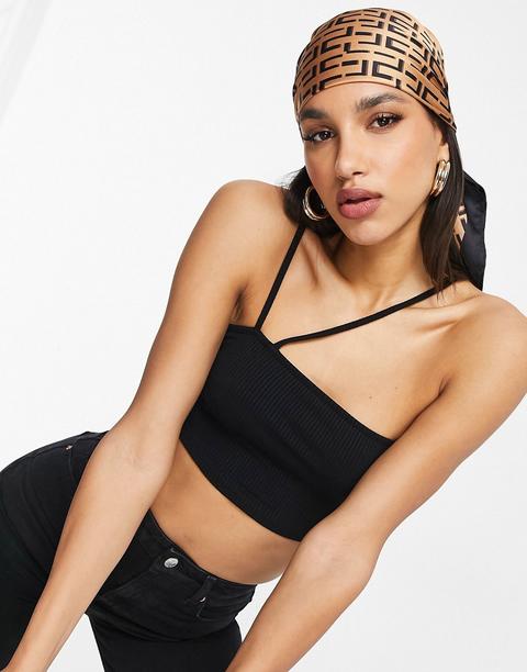 Asos Design Polysatin Medium Headscarf In Monogram Print-multi