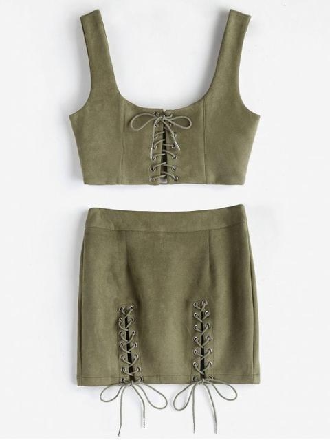 Conjunto De Ante Falda De Ante Y Falda De Ante Khaki