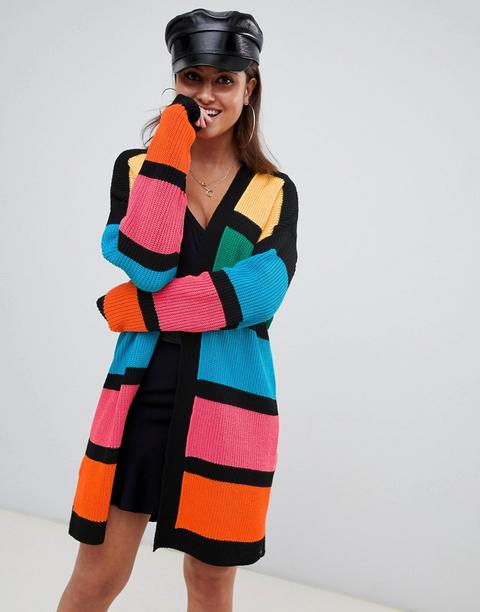 Prettylittlething - Cardigan A Blocchi Di Colore - Multicolore