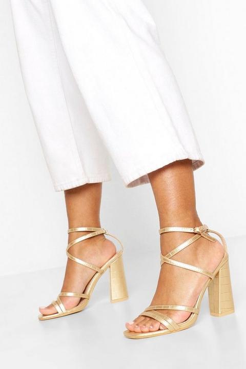 Sandales À Talons Carrés Et Brides - Or - 36, Or