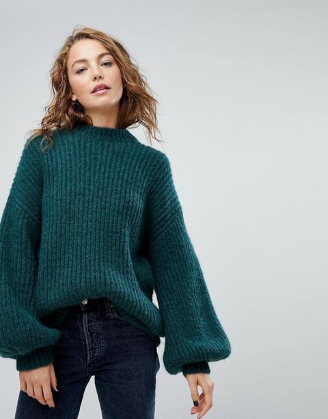 Weekday - Maglione Girocollo A Coste - Verde