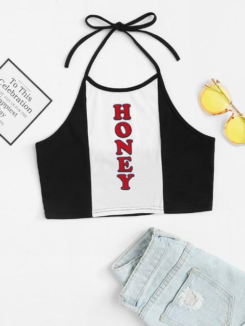 Letter Print Crop Halter Top