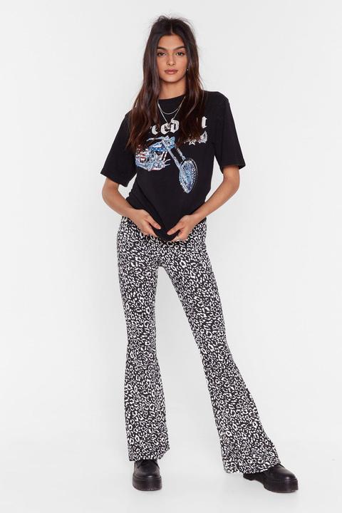 Womens Leopard Print High Waisted Flares