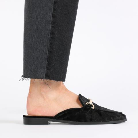 Louisa Backless Loafers In Black Velvet