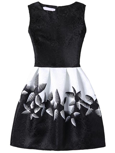 Abstract Flower Print Fit & Flare Dress - Black