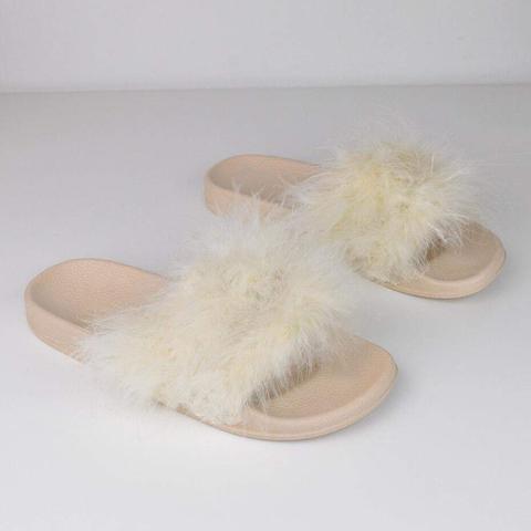 Jessy - Fur Sliders In Nude