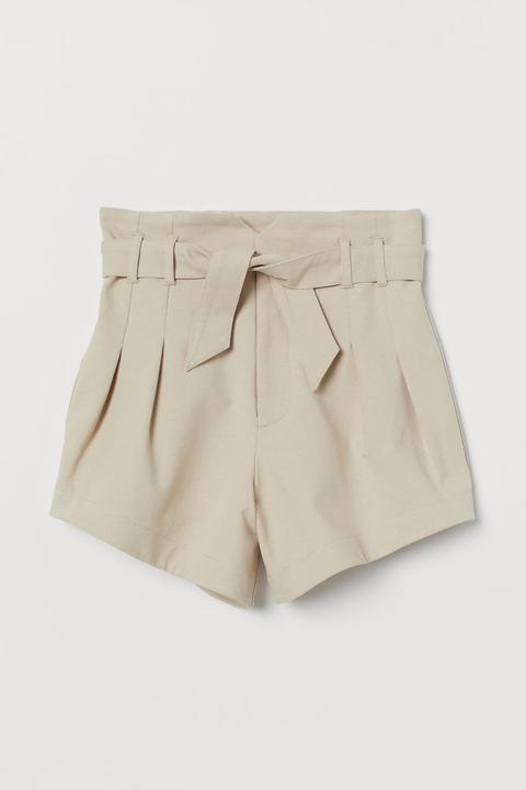 Paperbag-shorts - Beige - Damen