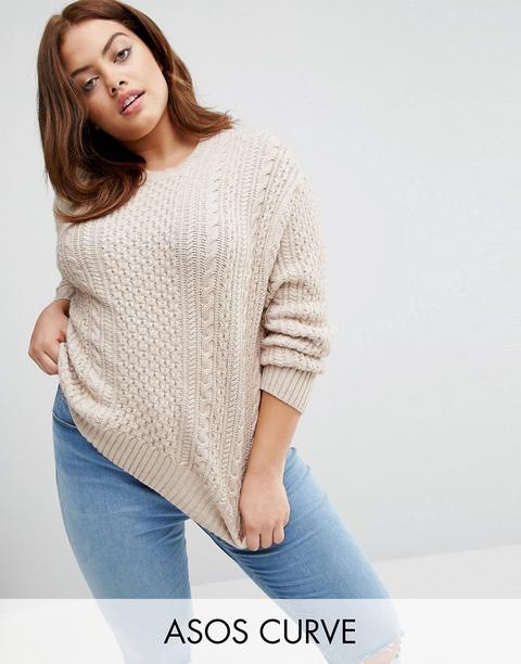 Asos Curve - Maglione A Trecce Molto Ampio - Beige