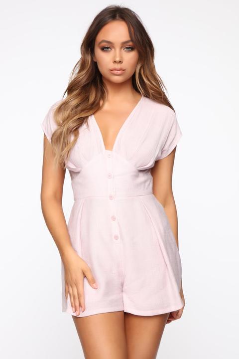 Francesca Button Front Romper - Mauve