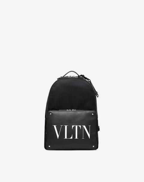 Zaino Vltn In Nylon Con Tasca Frontale In Pelle