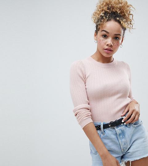 Asos Design Petite - Maglione A Coste In Maglina - Rosa