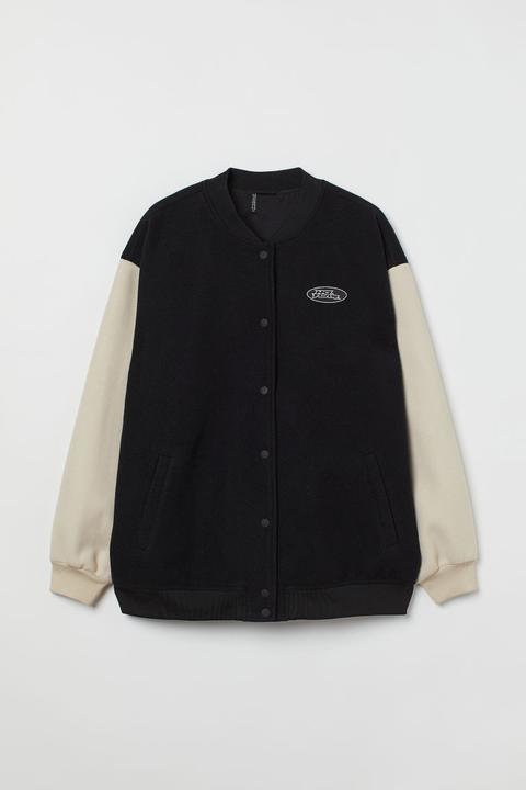 H & M+ Oversized Varsity Jacket - Black