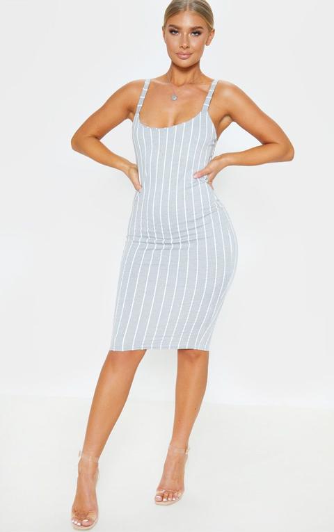 Grey Striped Midi Dress, Grey