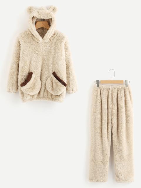 Conjunto De Pijama Con Capucha De Oreja De Oso