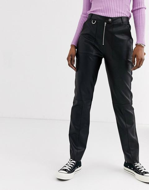 Pull&bear - Pantalon En Imitation Cuir Avec Fermeture Éclair - Noir