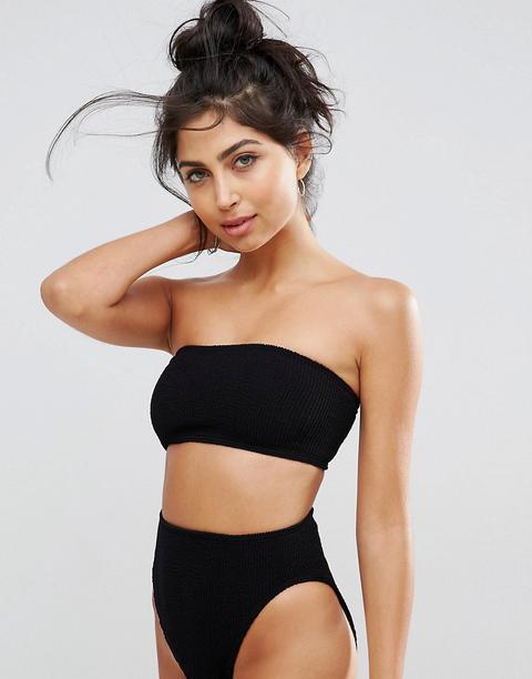 Asos Design - Mix And Match - Top Bikini A Fascia In Tessuto Stropicciato - Nero