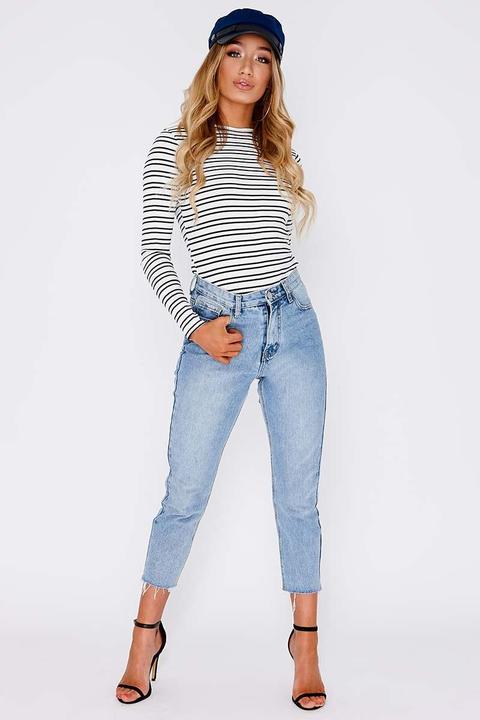 Blue Jeans - Jacenia Light Wash Raw Hem Mom Jeans