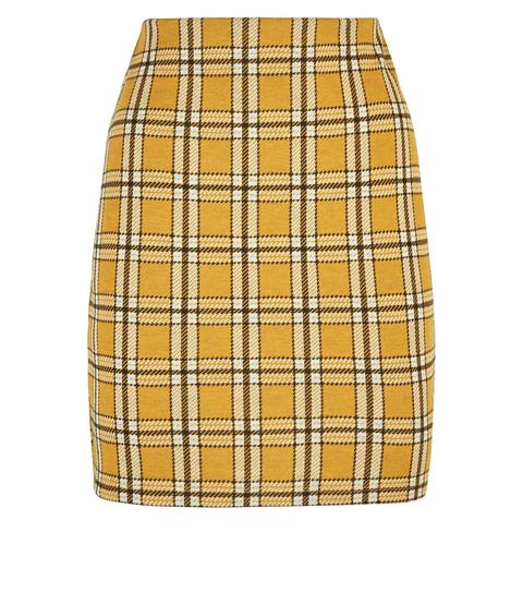 Yellow Check Tube Skirt New Look