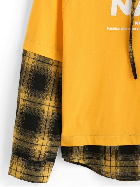Gnao Womes Casual Raglan Sleeve Plaid Splicing Top Pullover Sweatshirt