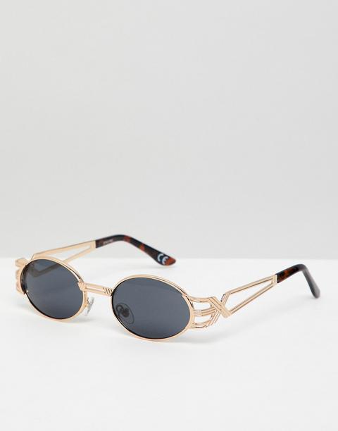 Asos Design Narrow Oval Sunglasses In Gold With Arm Detail