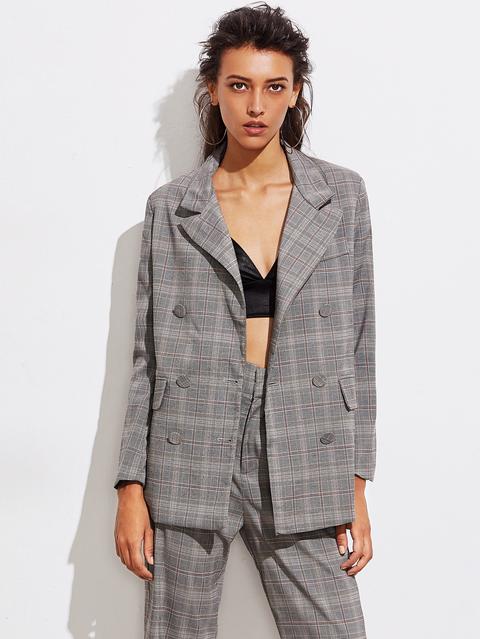 Double Breasted Boyfriend Plaid Blazer