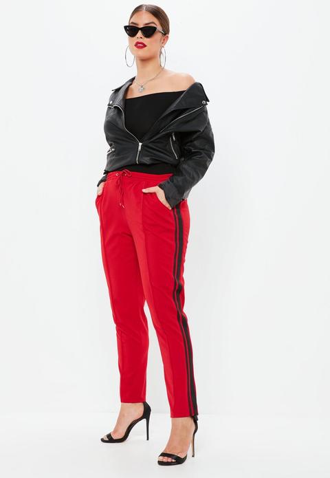 Plus Size Red Side Stripe Joggers, Red