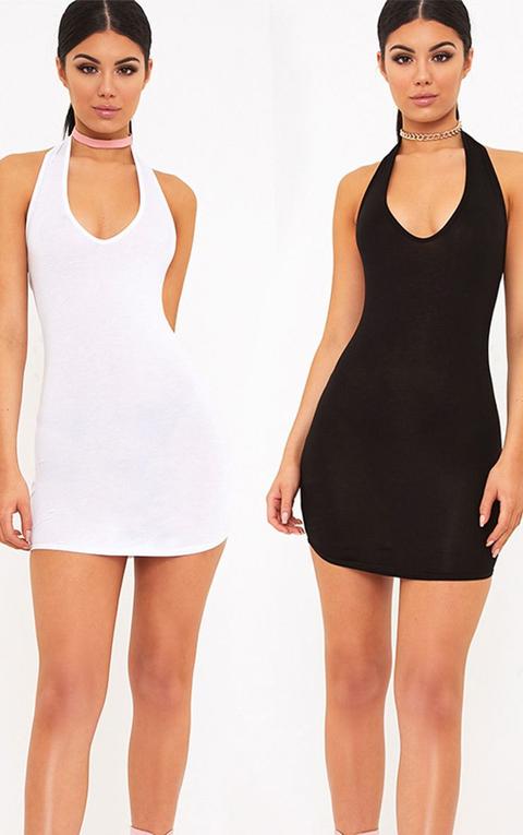 white halter neck bodycon dress