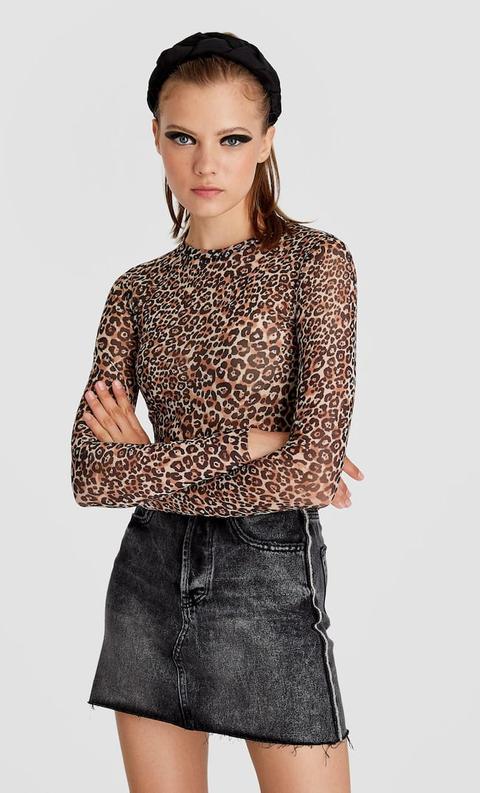 Stradivarius Maglietta Stampa Animalier Femminile Pietra S