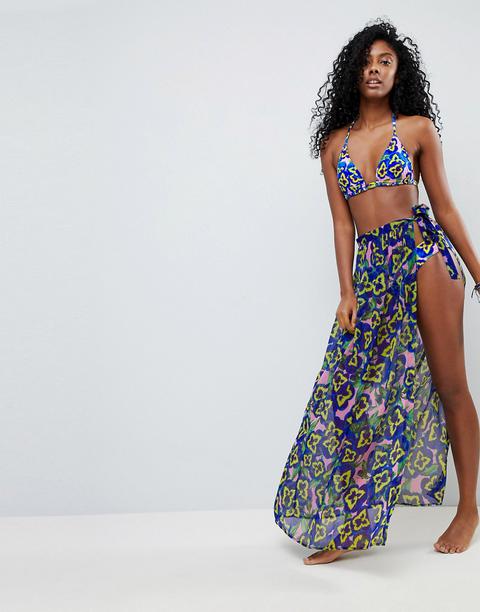 Asos Design - Gonna Pareo Da Spiaggia In Chiffon Con Stampa Di Viole Del Pensiero - Multicolore