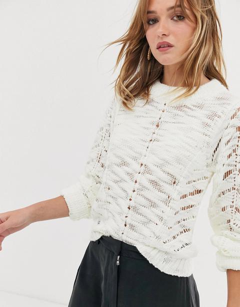 Asos Design - Maglione Traforato Con Maniche Oversize - Crema