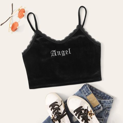 Angel Graphic Velvet Cropped Cami Top