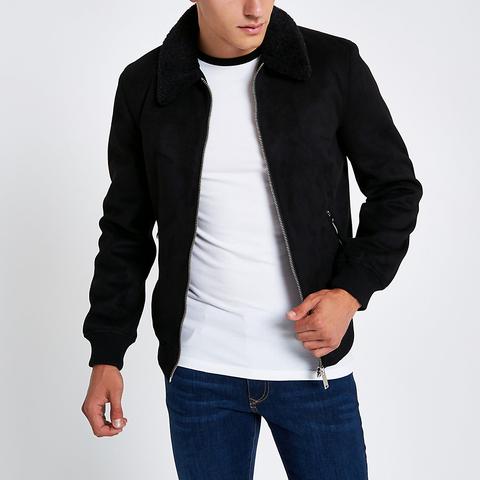 Faux suede 2025 borg collar jacket