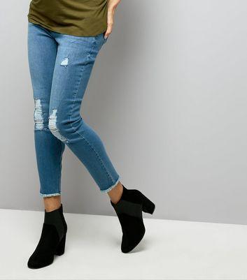 Maternity Blue Ripped Knee Under Bump Jeans