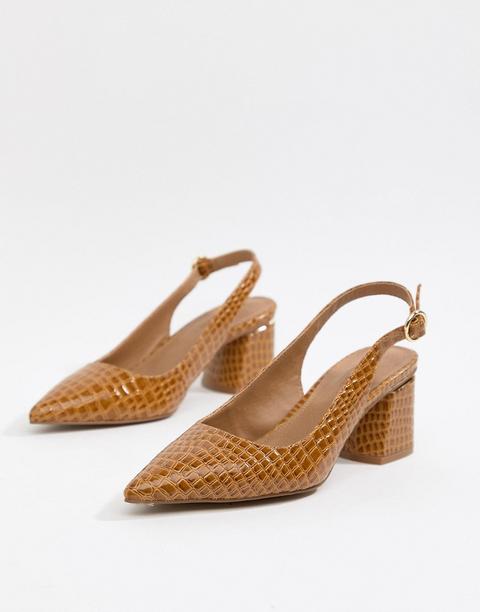 Asos Design - Saucer - Chaussures À Talons Avec Bout Pointu Et Bride Arrière - Imprimé Croco - Fauve