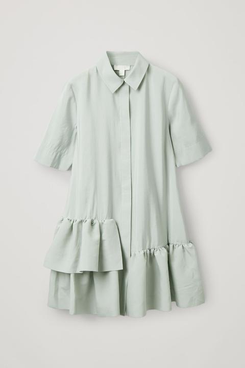 Frilled Short-sleeved Shirt Dress