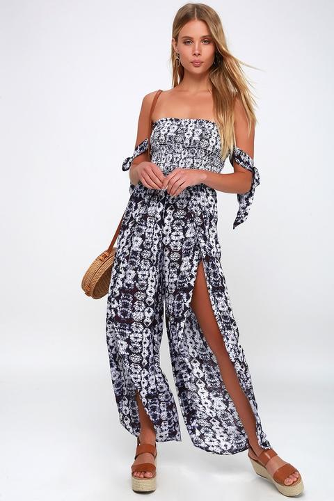 Violeta Purple Print Off-the-shoulder Jumpsuit