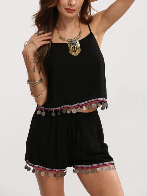 Top Tirante Fino Con Shorts Negro